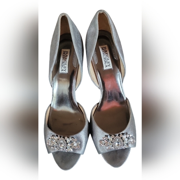 Badgley Mischka Women's Metallic Gray D'orsay Leather Holiday Heels Sz 10 - Picture 9 of 10